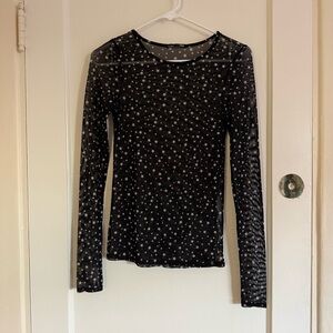 Zara Black Sheer Star Long Sleeve Top